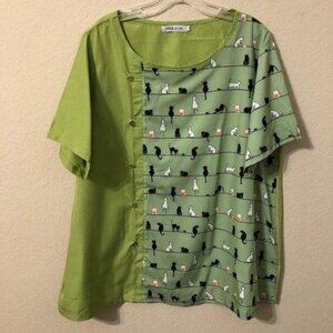 Misslook Top Cats Print Button Down